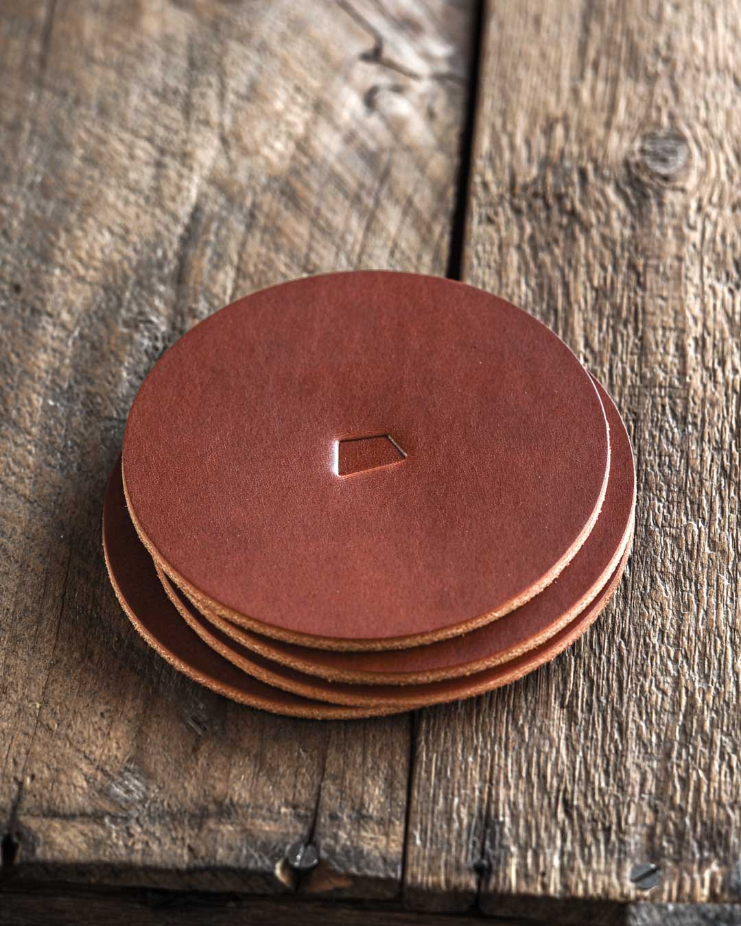 Luava handmade leather coasters - coaster set made with vegetable tanned full grain leather - color brown