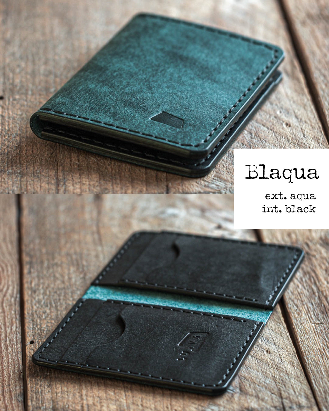 Luava handmade leather bifold wallet for men and women called Ranch Wallet. Color option blaqua