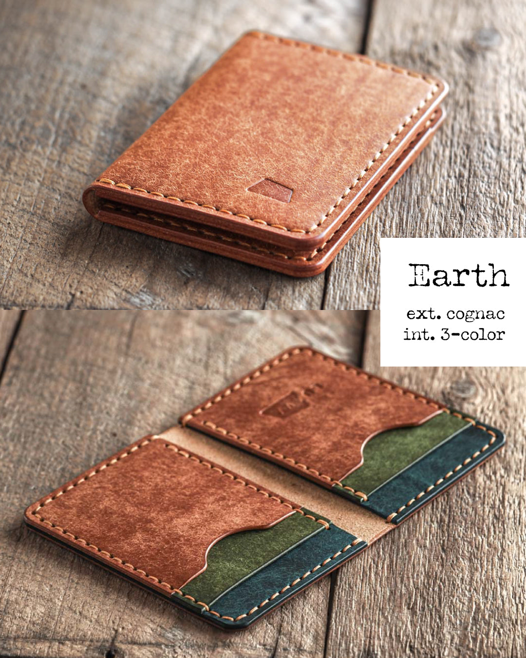 Luava handmade leather bifold wallet for men and women called Ranch Wallet. Color option earth