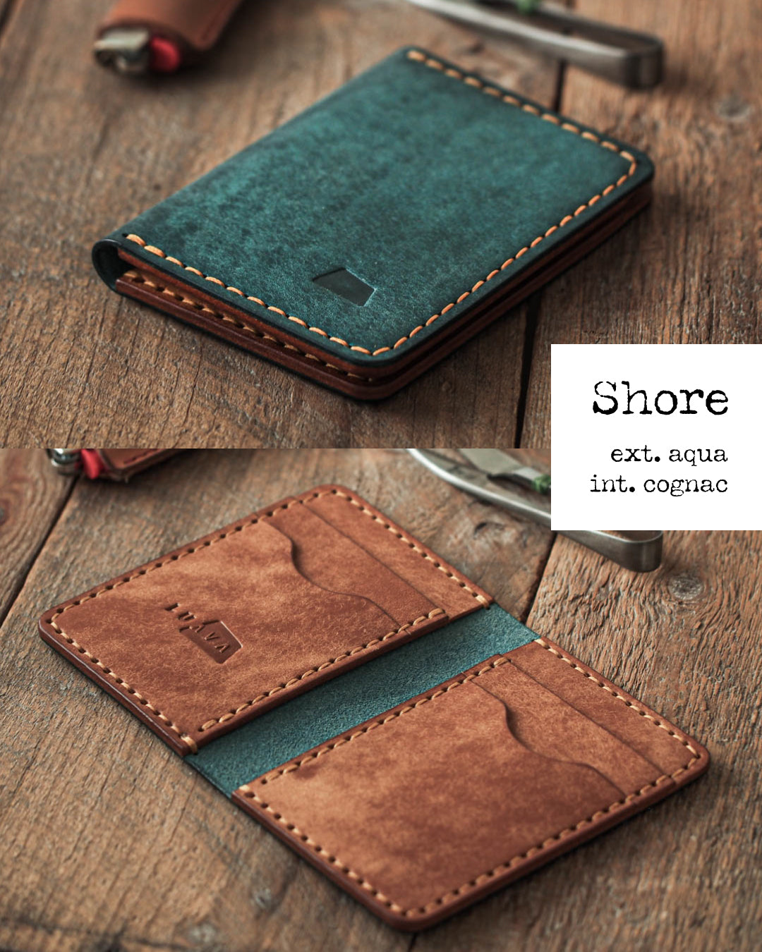 Luava handmade leather bifold wallet for men and women called Ranch Wallet. Color option shore